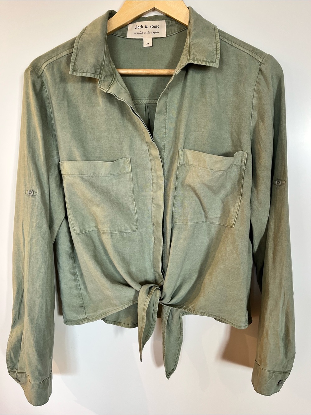 Cloth & Stone Anthropologie 100% Lyocell Tencel Tie Front Button Down Shirt M